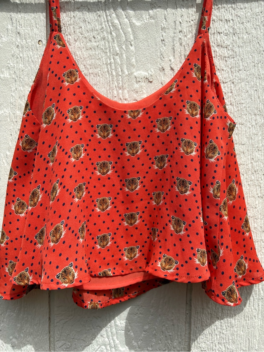 Luca Couture Silk-Feel Flowy Cropped Cami Top Red/Orange Print Size M